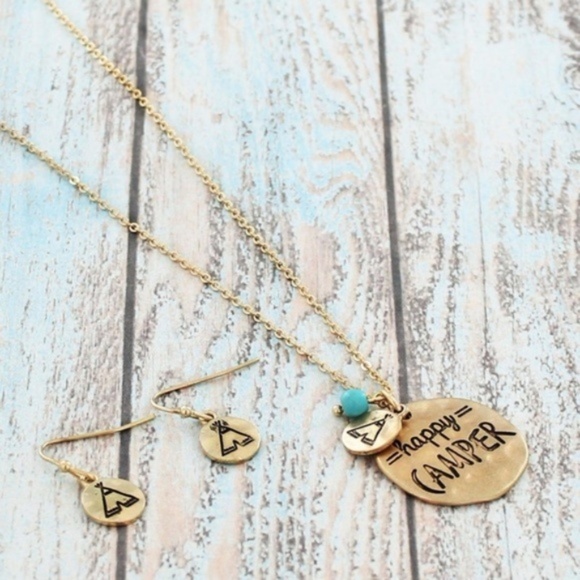 Simple Feather Boutique Jewelry - Goldtone 'Happy Camper' Necklace & Earring Set